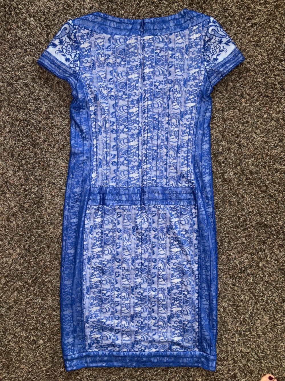 NWOT Tadashi Shoji Blue White Floral Lace Cocktail Sheath Midi Dress, Size 10 - Picture 8 of 16